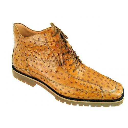 Giorgio Brutini Mustard/Gold Ostrich Print Genuine Leather Boots